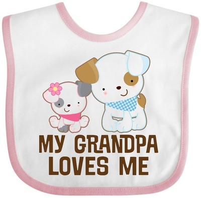 Inktastic My Grandpa Loves Me Girls Baby Bib Grandchild Childs Puppy Dog Infant