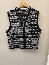 Vintage Prides Landing 90s Black White Geometric Abstract Vest Sweater Size L