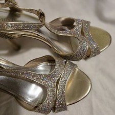 Women size 9  Gold Glitter Strappy Heels David's Bridal Shoes Wedding Holidays