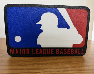 MLB Logo Wooden Plaque Sign 3D Effect Matte Finish Red White Blue Wall Display