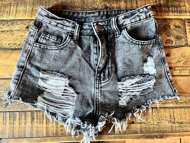 Girls SHEIN Gray/black Distressed Denim Shorts Size 12/13y