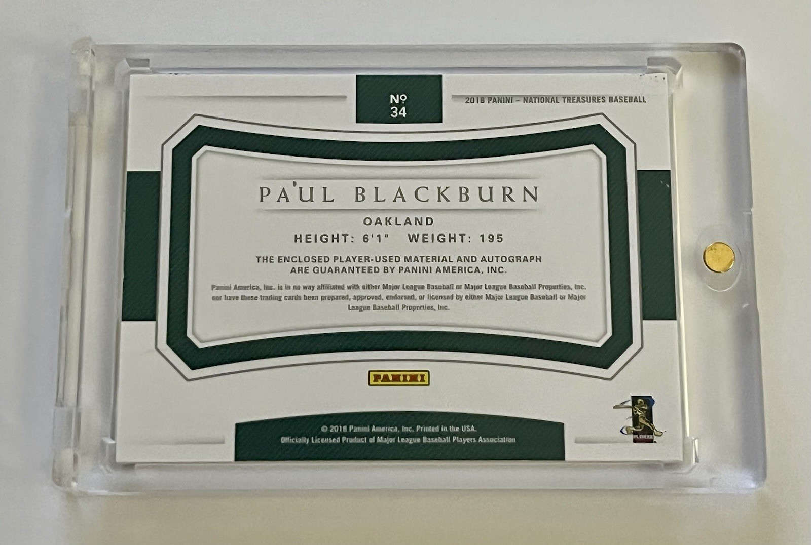 Paul Blackburn National Treasures Rookie Patch Auto #d /99 view 9