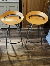 Magis Lyra Kitchen Bar Stool x2 Italian Designer Natural Beech Seat /Chrome Legs