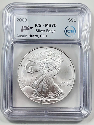 2000 $1 American Eagle ICG MS70 1 oz Fine .999 Silver Coin Austin Hutto CEO