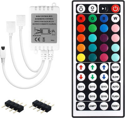 Dual Outputs RGB LED Strip Light Controller with 44 Keys IR Remote 4 Pin 2 Ports