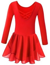 Ballet Leotards for Girls Ballet Dance Dresses Criss 4-6 Years Red Long Sleeve