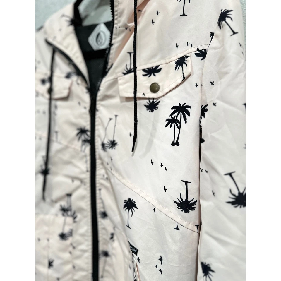 Volcom Women's Light Pink Palm Tree Print Hooded Windbreaker Jacket Size S/10 - Image 3 of 4