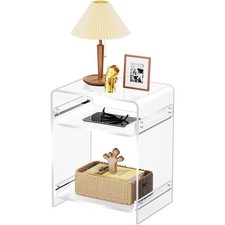 End Table Record Player Table with Storage Shelf Clear Side Table Nightstand