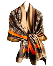 Long Brown Women's Lightweight Silk Fashion Scarf Wrap Shawl for Dresses