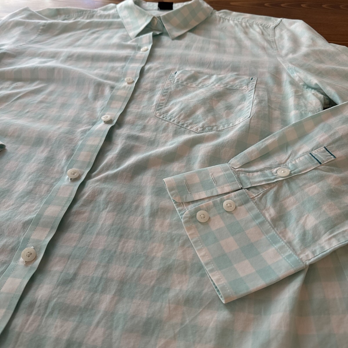 PATAGONIA WM Aqua Gingham Long-Sleeved Brookgreen Shirt LG Polar