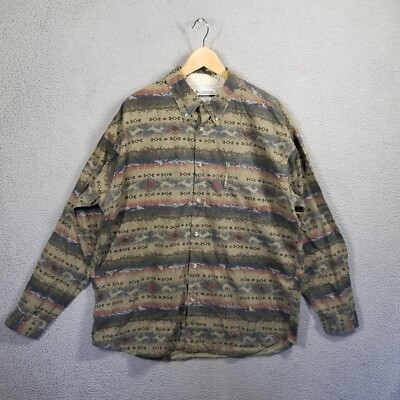 Vintage Columbia Shirt Mens XL Hunting Deer Fishing Aztec Tribal AOP Button UP