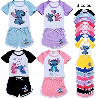 2pc Mädchen Lilo Stich Print Casual T-Shirt Trainingsanzug Set Top Shorts Anzüge