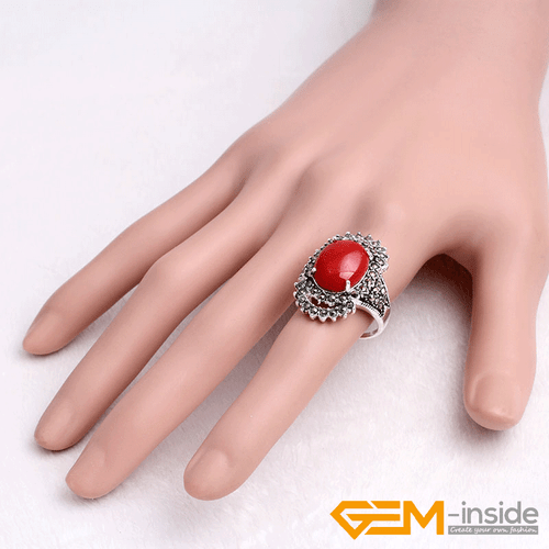 Natural Oval Gemstone Marquis Marcasite Beads Silver Jewelry Ring Size #6#8 Gift - Picture 32 of 55