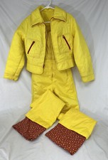 Vtg 2 Piece Liberty Bell Yellow Puffer Ski Jacket + Snow Overalls Bibs Size 9/10
