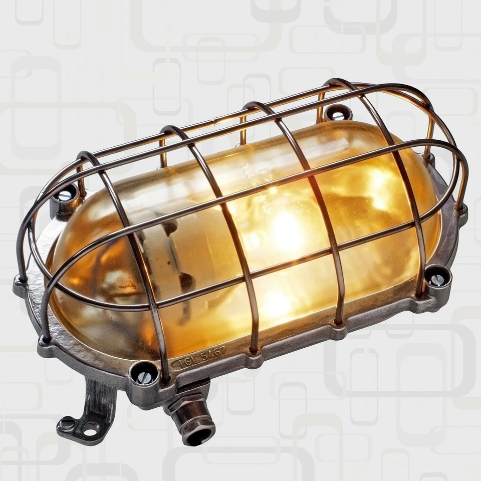 Bunkerlampe Fabrik- Schiffs- Industrie- Design Gitter- Leuchte Ex alt antik EOW  - Bild 1 von 4