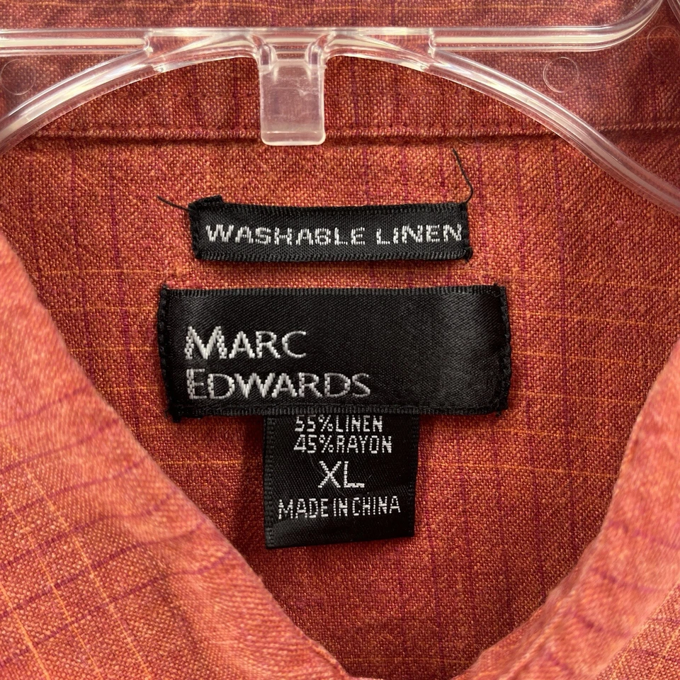 Camisa relajada Marc Edwards para hombre con botones XL X-Large lino rayón naranja Foto 4 de 4