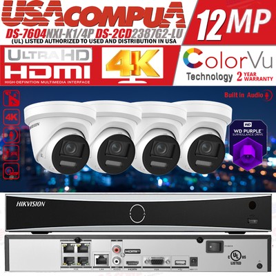 Hikvision 4CH 8MP CCTV Security Camera System 4K ColorVu AcuSense PoE NVR US Lot