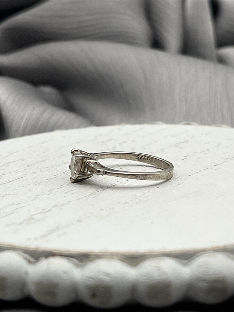 Vintage Sterling Silver 925 Heart Cz Ring Size