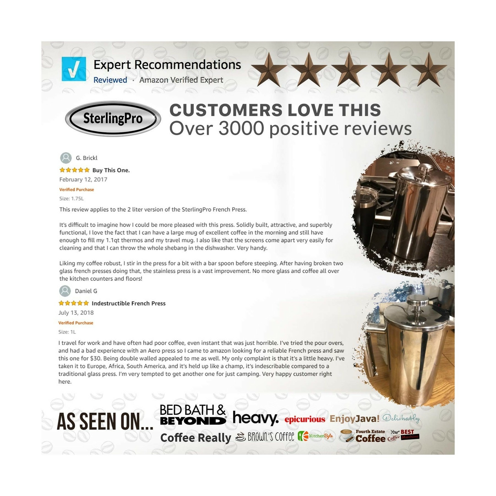 Coffee Maker Double Walled Large Stylish Rust Kitchen Accessory Stainless Steel