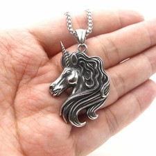 MENDEL Cool Stainless Steel Womens Girls Unicorn Amulet Necklace Pendant Jewelry