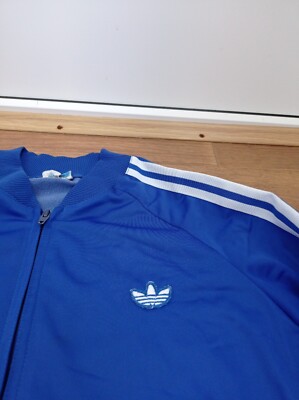 Vtg 70s/80s Adidas ATP Keyrolan Blue W/Striped Satin Zip Track