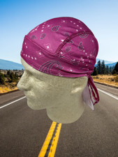 Headwrap Durag Cap Doo Rag Moisture Wicking Vented Biker Red Black Paisley Biker