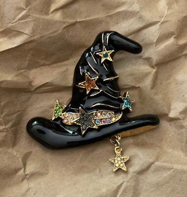 ENAMEL & CRYSTAL WITCH WIZARD HAT BROOCH PIN BLACK | eBay display picture 2
