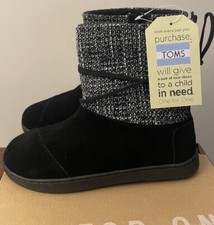 Toms Youth Nepal Boot Black Suede With Metallic Woo Girls Size 5 NIB