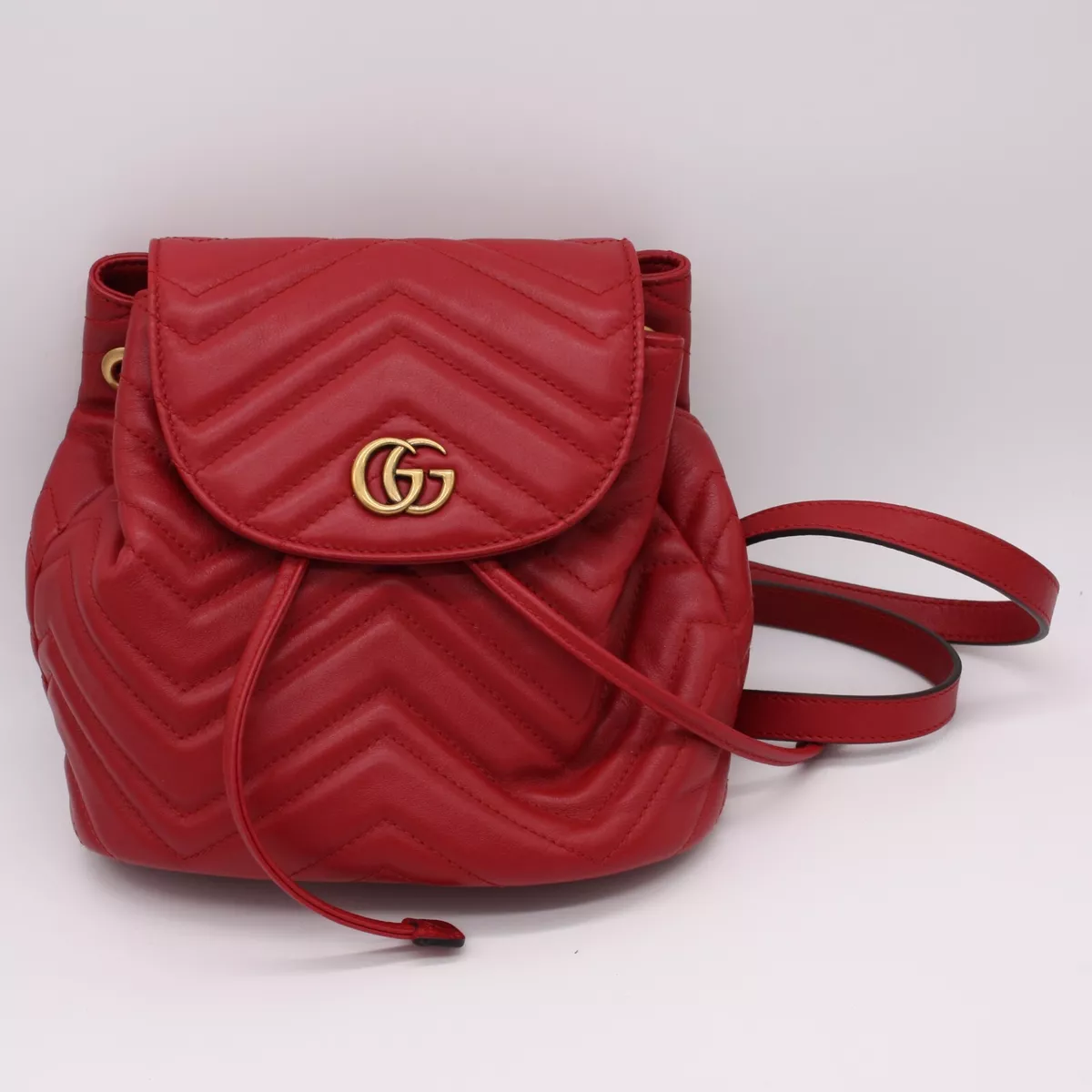 Gucci GG Marmont Red Leather Mini Backpack Bag Purse NWOT