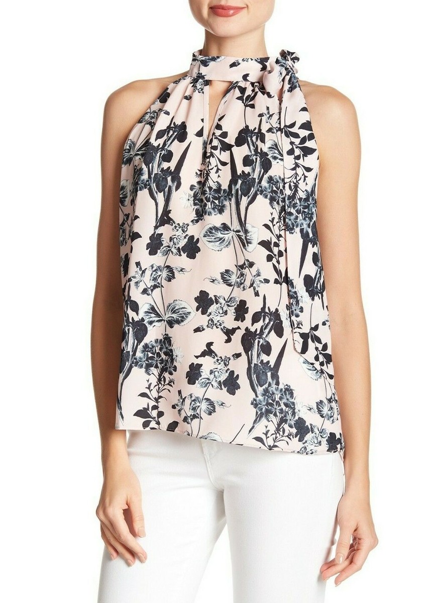 $238 NWT PARKER SzS SLEEVELESS TIE NECK FLORAL TOP BLOUSE