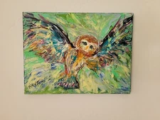 Karen Tarlton Canvas Fine art OWL in FLIGHT 12 x 16 Oils painting wildlife bird