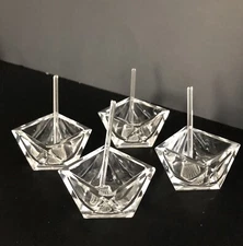 4 Faceted Glass Open Salt Cellars with Spoons