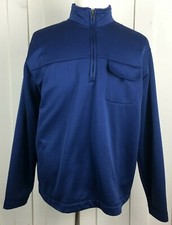 Chaps 1/4 Zip Pullover Long Sleeve Flap Chest Pockets Back Pocket Blue Men's XL