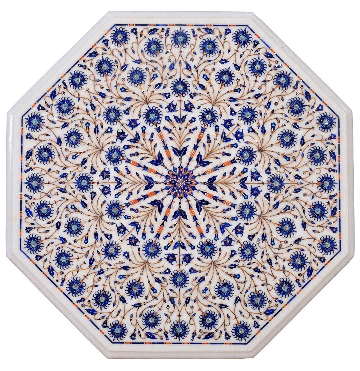 30-inch Handmade Lapis Pietra Dura Marble Table Top with Semi-Precious Stone Decor