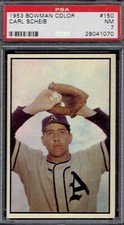 1953 Bowman Color 150 Carl Scheib.  PSA 7 NM HIGH NUMBER.  (TX1070).