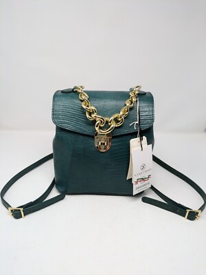 Divina Firenze Trilli Green Italian Leather Convertible Backpack Crossbody Bag