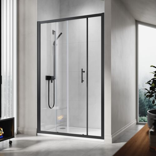 Sliding Shower Enclosure Door 1100mm Black Frame Wet Room 6mm Glass Cubicle