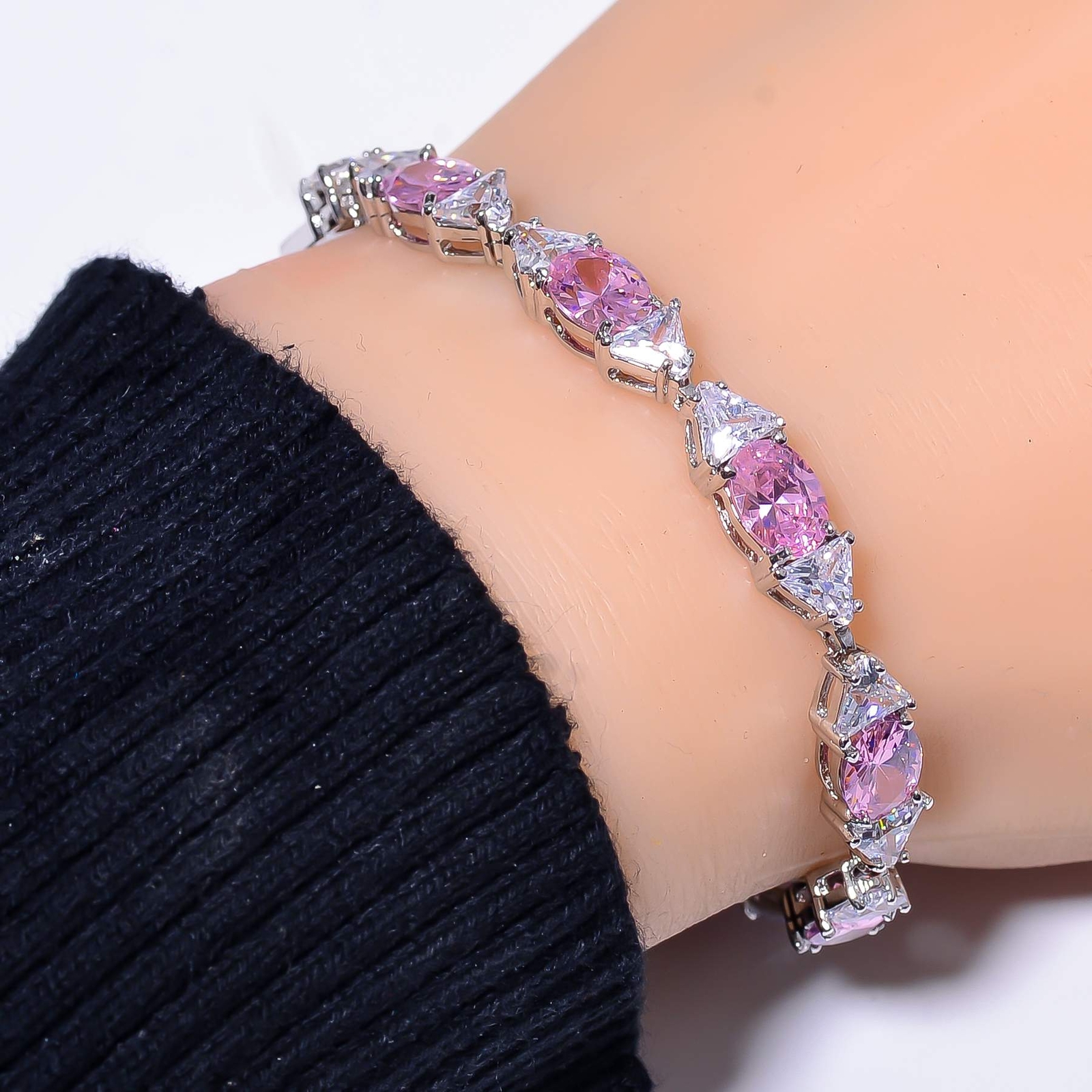 Pink Sapphire & CZ Simulated 925 Sterling Silver Tennis Bracelet 7.99