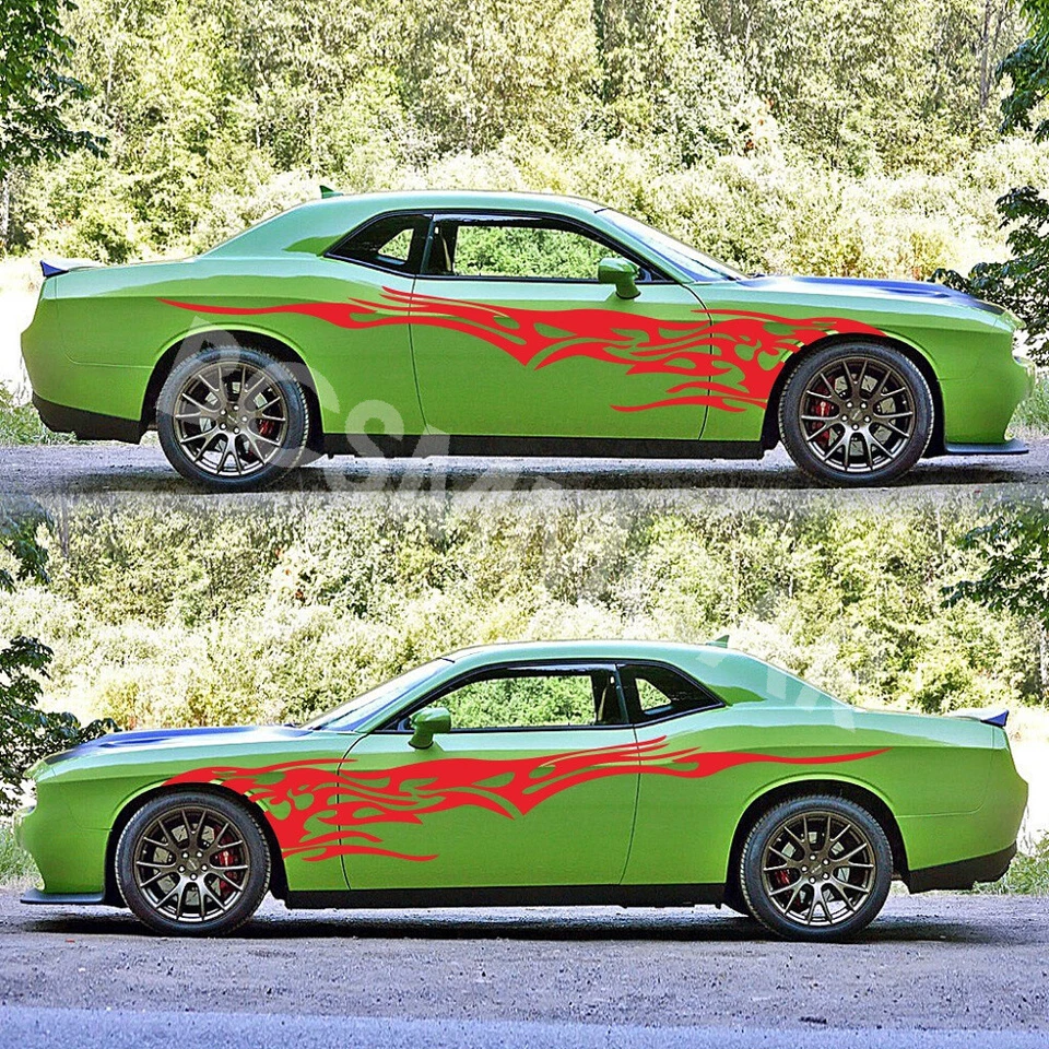 Car Stickers Both Side Body Fire Flame Graphics Vinyl Decals Waterproof 2pcs - Image 2 of 4