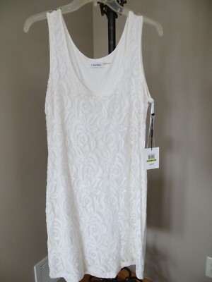 New Calvin Klein White Sleeveless Lace Ruffle Hem Sheath Dress Size 14 |  eBay