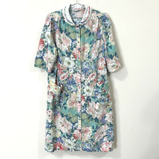 VTG MODELS COAT Robe L XL Floral Snap 3/4 Sleeve House Dress Cottagecore