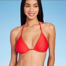 Women's Textured Triangle Bikini Top - Wild Fable Size S 4-6 Red