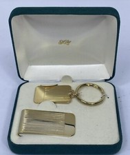 MENS GOLD TONE MONEY CLIP AND MATCHING KEY CHAIN NEW