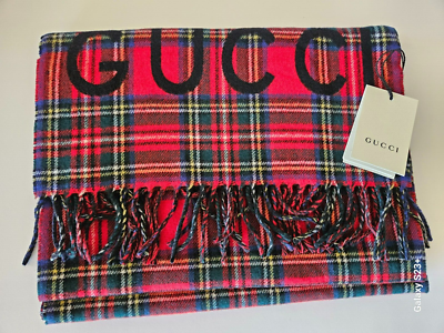 Gucci Auth Logo Scarf Tartan Plaid Red Wool 85% Cashmere 15% | eBay