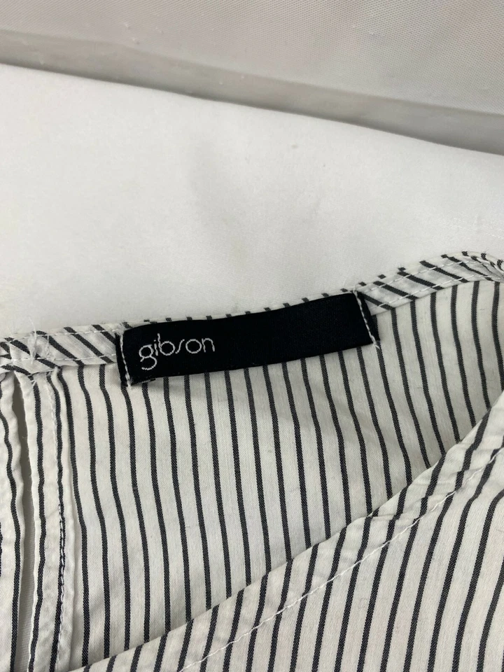 Gibson Large  pin stripe ruffle sleeve blouse white dark blue - Image 3 of 4