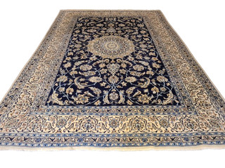 Living room oriental carpet hand knotted carpet Nain with silk 357 x 242 cm carpet