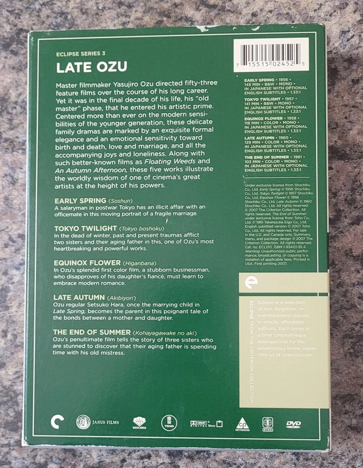 Late Ozu Eclipse Series 3 (The Criterion Collection DVD 5-Disc Set W/Slipcover) - Image 3 of 4