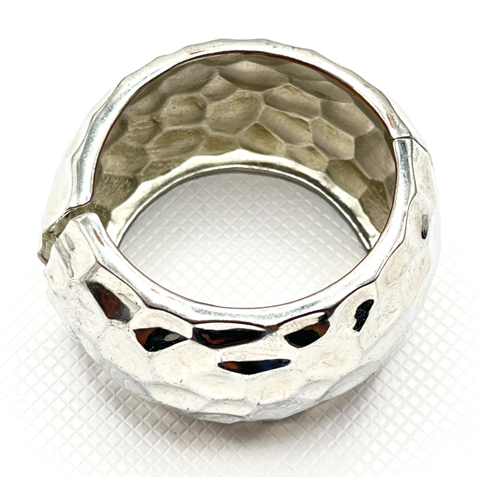 Chunky Silver Tone Hinged Cuff Statement Bracelet… - image 11