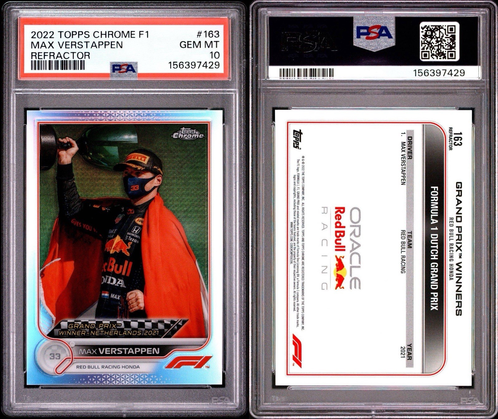 2022 TOPPS CHROME FORMULA 1 | REFRACTOR MAX VERSTAPPEN 163 PSA 10