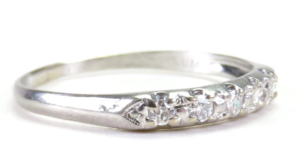 Antique Art Deco 1920s Diamond Wedding Band Platinum Ring Size 9 UK-R1/2 EGL USA - Image 2 of 4